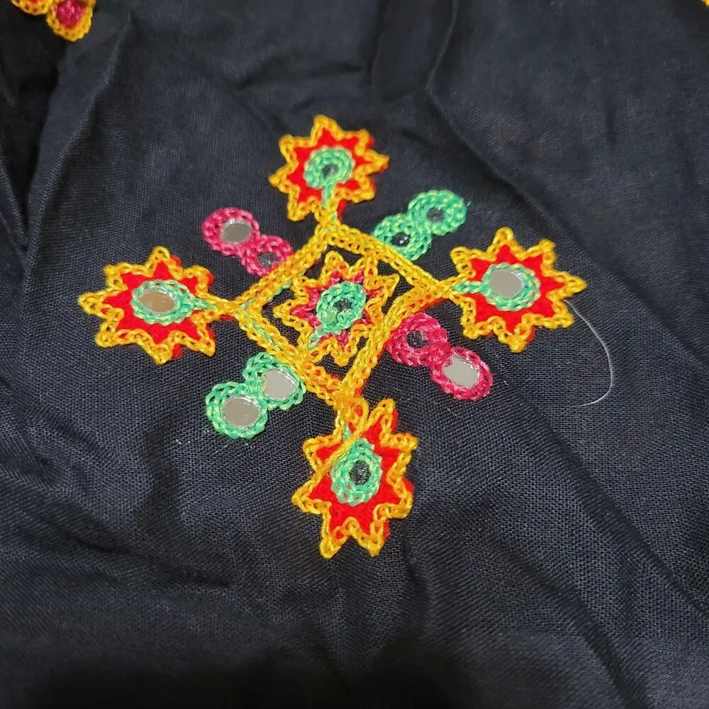 Navrati Garva Skirt Cotton Rayon Semi Merror Work, Embroidered Geometric XL